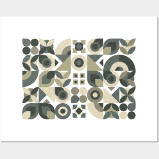 Abstract Geometric Pattern in Greys and Green Posters and Art